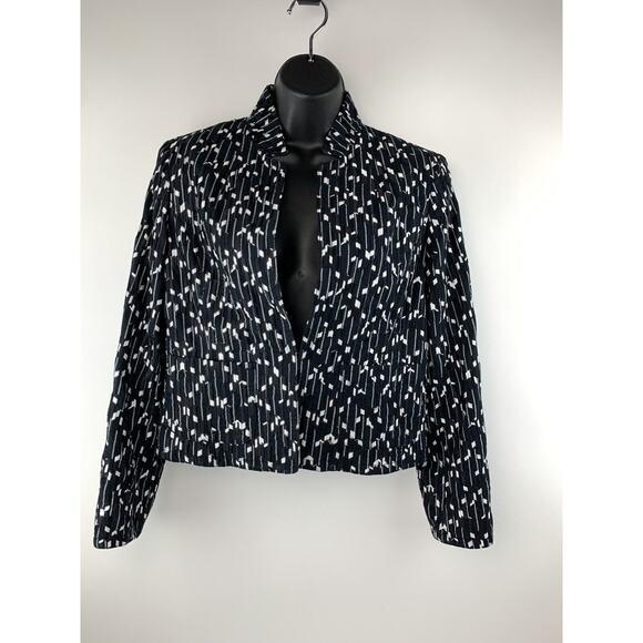 Womens Jones New York Blazer Black White Jacket Embroidered Open Front Petite 8 - Picture 2 of 10